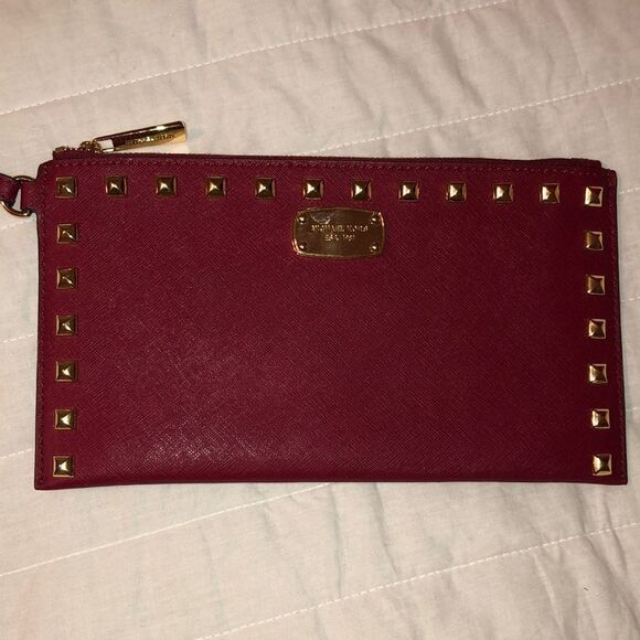 Michael Kors Studded Cherry Cobbler Leather Clutch Wristlet - Picture 1 of 10